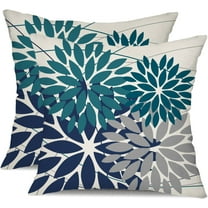 Outdoor Pillow Covers 16x16 Inch Set of 2 Dark Blue Grey Flower Decorative Waterproof Summer Outdoor Pillow Covers for Patio Funiture Garden Couch 168L16