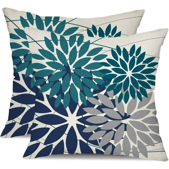 Outdoor Pillow Covers 16x16 Inch Set of 2 Dark Blue Grey Flower Decorative Waterproof Summer Outdoor Pillow Covers for Patio Funiture Garden Couch 168L16