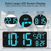 XREXS Large Digital Wall Clock with Bluetooth, 16.5 in Large Display Wall Clock with Temperature/Date/Week