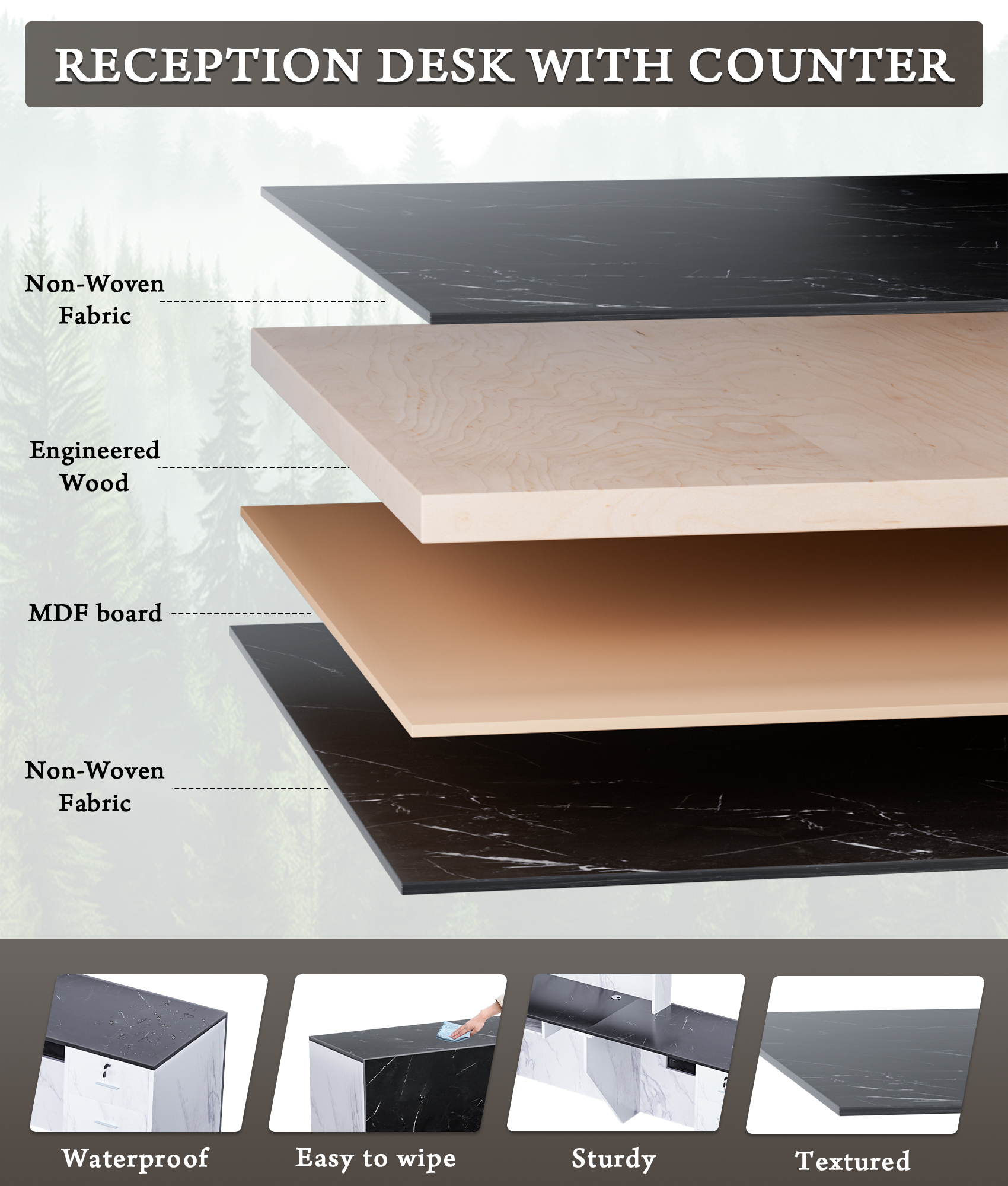 Esheno 71in L Shaped Reception Desk with Storage Drawers Tall Cabinet Lighting 71"H Multicolor for Office School