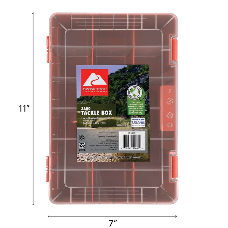 Ozark Trail Medium Plastic Tray Fishing Tackle Box 3600, Bright