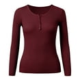 thumbnail image 6 of YDFCWXW Long Sleeve Shirts for Women 2025 Fall Henley Top Slim Fit Ribbed Knit Cute Basic Tee Button Up Thermal Tunic Tops (Red, S), 6 of 6