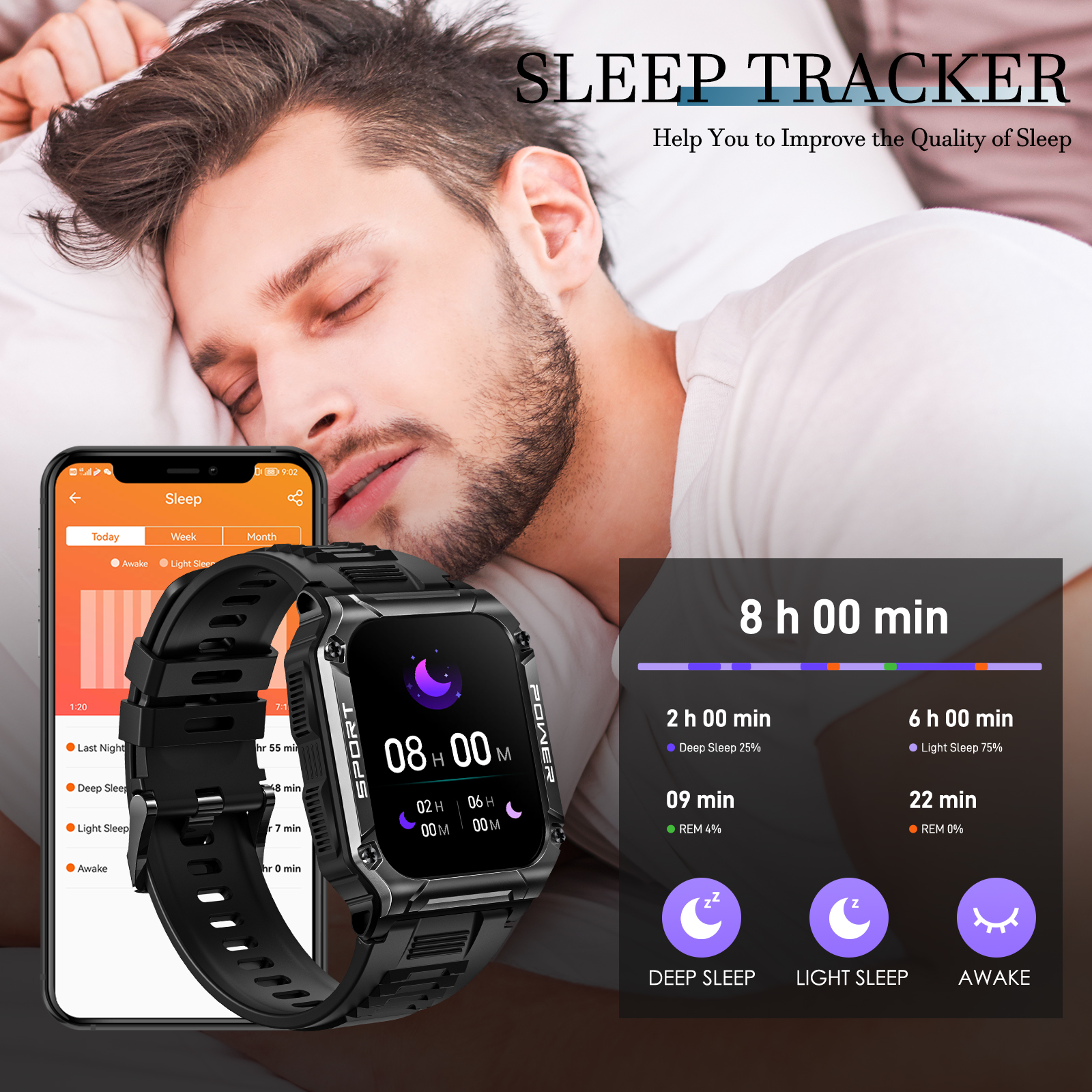 XAXRE Smartwatch for Men with Compass, 1.95'' Big Screen Rugged Sports Smartwatch, 400mAh Long Battery Outdoor Waterproof Smart Watches for Android iOS