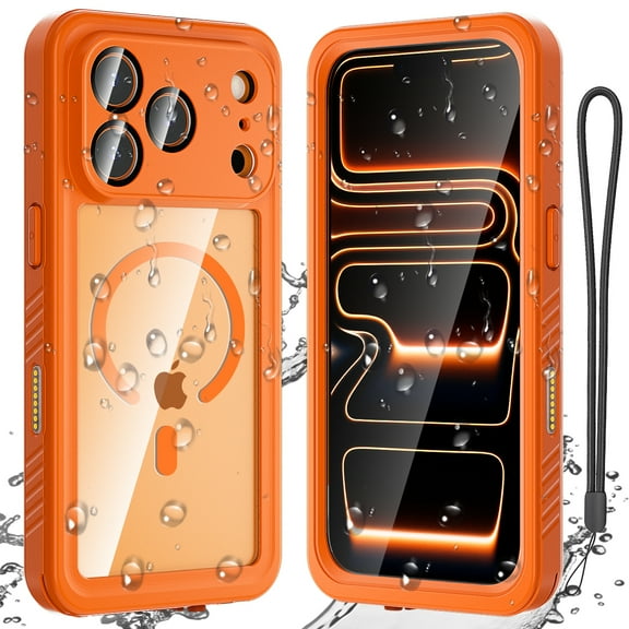 AICase Magnetic for iPhone 17 Pro Max Case IP68 Waterproof, Dustproof, Compatible with Magsafe, Built-in Screen Protector, Full Body, Heavy Duty, Rugged Phone Cover Cosmic Orange