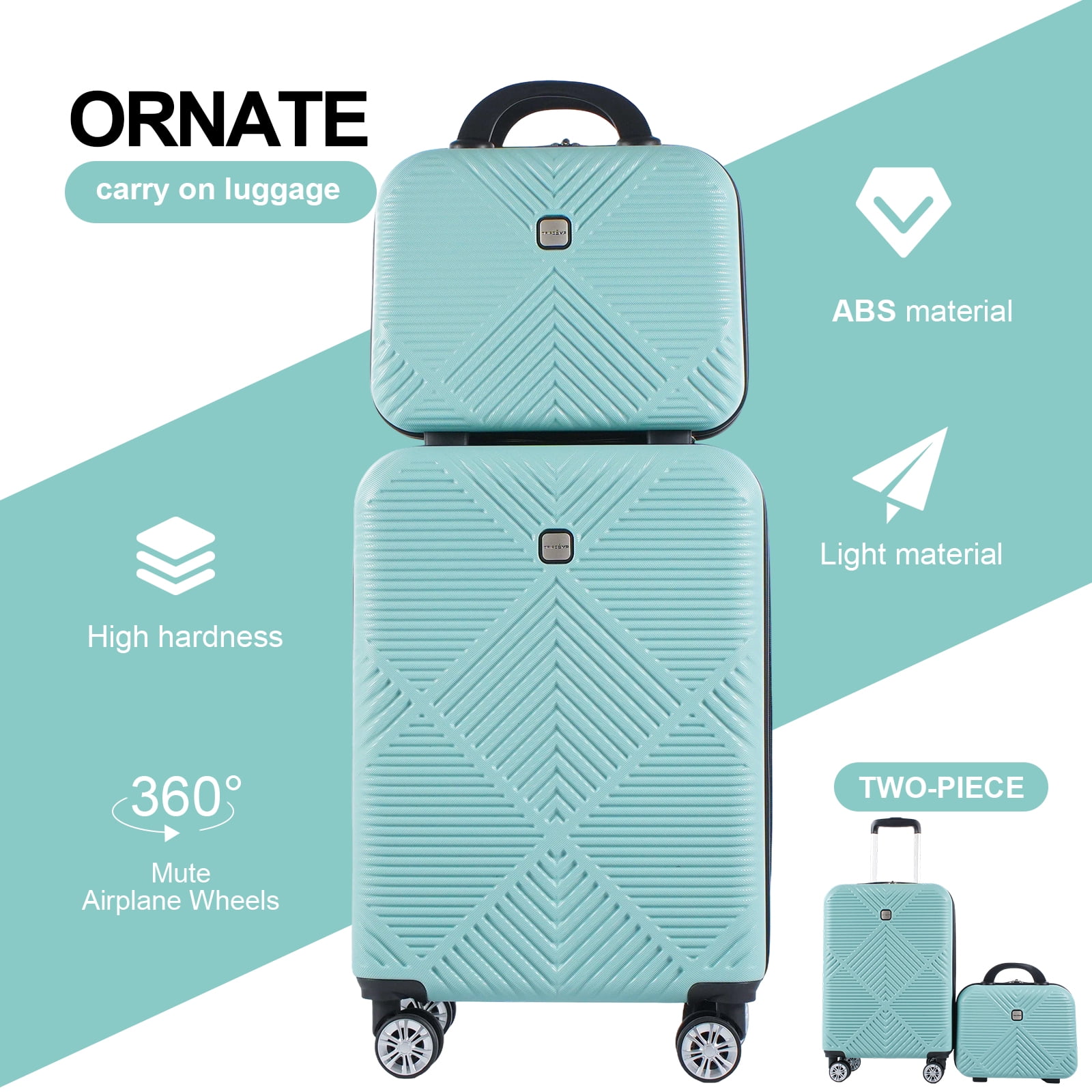 Tripcomp Luggage Sets 2 Piece Suitcase Set (14/20/)Hardside Suitcase with Spinner Wheels Lightweight Carry On Luggage(Light Blue)
