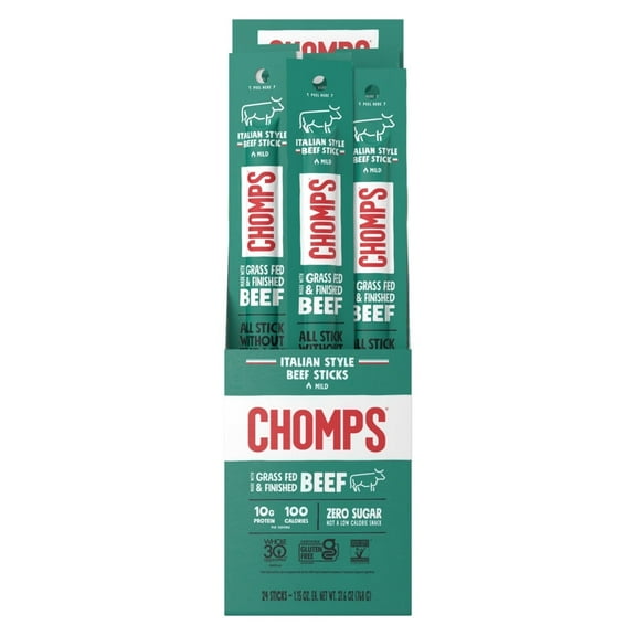Chomps Italian Style Beef Jerky Snack Sticks, 10g of Protein (24 Count 1.15oz Sticks)