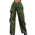 thumbnail image 2 of HUPOM Chino Pants For Women Women Capri Pants Track Pants Low Waist Rise Full Straight-Leg Army Green XS, 2 of 8