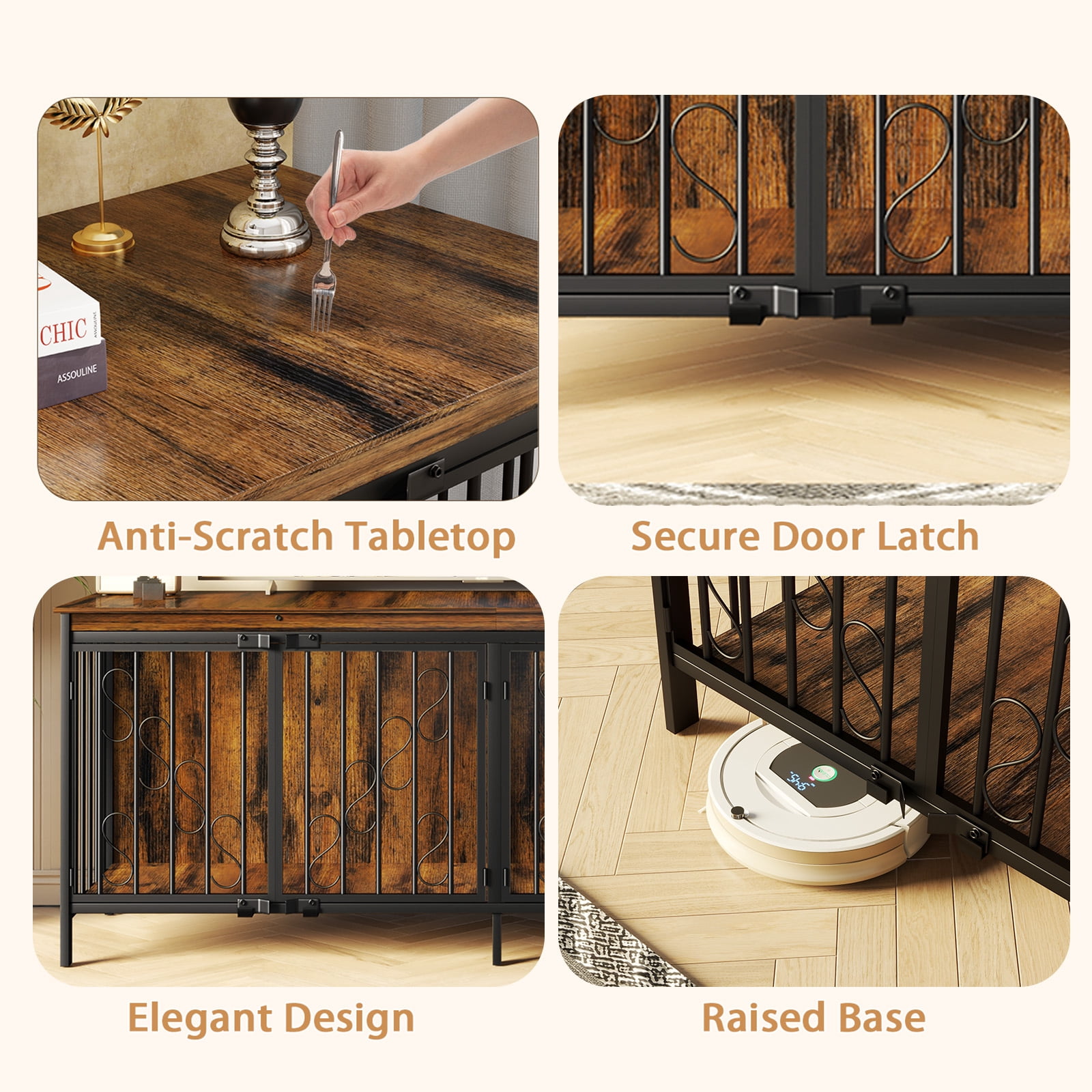 Bel Ark Heavy Duty 2-Door 71" Wood and Metal Furniture Style Crate for Dogs with 2 Dog Crate