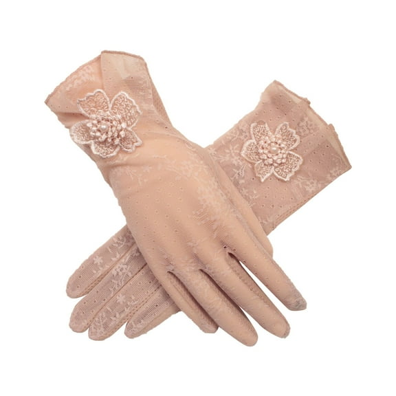 MIASHUI Women's Sheer Lace Gloves, Breathable Mesh Gloves with Floral Pattern, Touchscreen Compatible Short Gloves, Non- Grip for Driving & Daily Use Pink