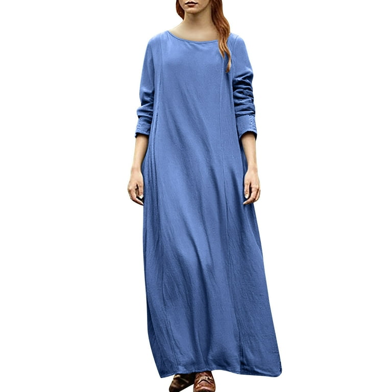 Zedker Women Vintage Cocktail Dress Long Sleeve Formal Tea Party A-Line Modest Work Dress , Plus Size BlueXL, Women's