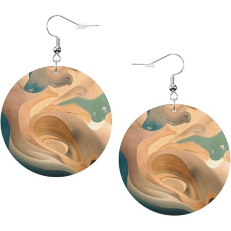 Dunhuang Elegant MysteryWhite Women's Round Leather Earrings, 925 Silver Plated Hook, Holiday Accessories[f603]