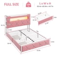 thumbnail image 4 of Hijob Full Size Bed Frame for Girls/Kids with 2-Tier Storage Headboard, Velvet Upholstered Platform Bed with 2 Storage Drawers, Built in Charging Station & LED, Pink, 4 of 13