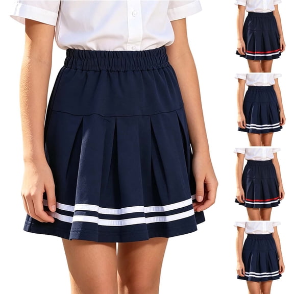 FRSASU School Uniform for Girls Elastic Waist Pleated Skirt Casual School Uniform Lightweight Cheerleader Skirt Navy-A