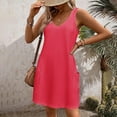 thumbnail image 5 of Atogsazn Women's Summer Casual Dresses Loose Sleeveless V-Neck Solid Color Pocket Dresses Women's Beach Dress Watermelon Red XXL, 5 of 5