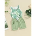 thumbnail image 3 of Bslissey Toddler Baby Boys 2Pcs Summer Outfits Sleeveless Leaf Print Tank Tops + Drawstring Shorts 6M 12M 18M 24M 3T Infant Casual Short Pants Sets for Daily Vacation, 3 of 8