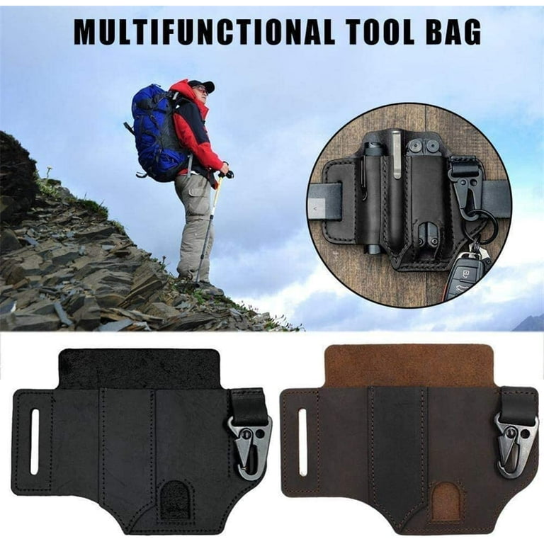 With Key Holder Multi Tool Pouch, Leather Belt Loop Waist Multitool  Sheath,EDC Multitool Sheath for Belt for Training, Camping, Climbing,  Fishing,traveling (Black) 