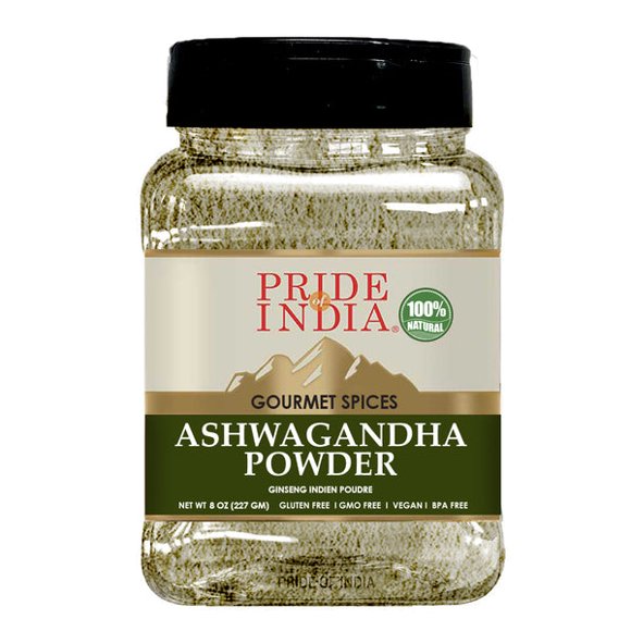 Pride of India – Natural Ashwagandha Root Ground – Health Benefits – Good for Energy Level/Body Functions – No Gluten/ Additives – Easy To Store – 8 oz. Medium Dual Sifter Jar