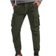 thumbnail image 2 of Pantalones largos para hombre, informales, lisos, con bolsillo, cintura elástica, para exteriores, con cordón ajustable, para trabajo, 2 of 7