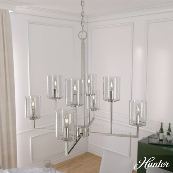 Hunter - Kerrison 8-light Brushed Nickel, Large Chandelier, Dimmable, Candle Shaped, for Bedrooms, Kitchens, Dining, Living Rooms - 19533