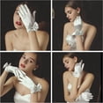 thumbnail image 3 of PIKADINGNIS Women Bridal Wedding Gloves Satin Short Opera Gloves Pearl Wrist Banquet Dress Gloves Fancy Party Floral Gloves, 3 of 6