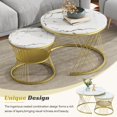 thumbnail image 3 of Small Coffee Table with Marble Grain Table Top, Golden Iron Frame Nesting Tables Set of 2, Circle Coffee Table for Living Room, Balcony, 3 of 9