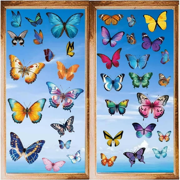 8 Sheets Butterfly Wall Stickers Flying Colorful Butterflies Window Decals PVC Waterproof Self Adhesive Clings Removable for Home Decor Bedroom Living Room Glass Bathroom