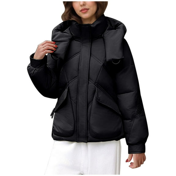 Rutainlusire Fall Winter Trendy Warm Puffer Jackets for Women Ladies' Casual Colored Long-sleeved Hooded Jacket