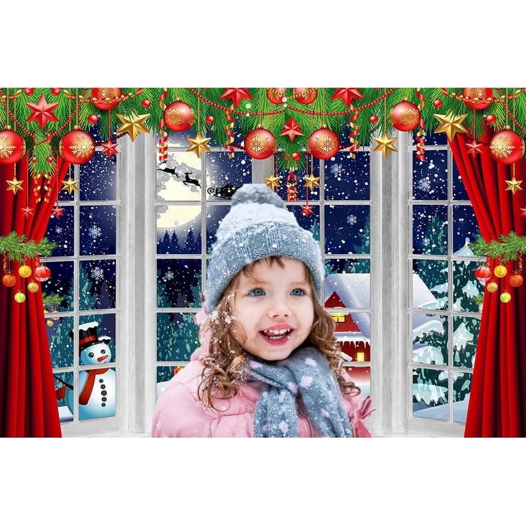 Christmas Photography Backdrop 10x8 Ft - Vinyl Snow Forest Scene With Full Moon & Tree, Xmas Party Photo Background