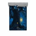 thumbnail image 2 of Ambesonne Forest Fitted Sheet & Pillow Sham Set, Night Tree Home, Twinxl, Dark Night Blue Mustard, 2 of 3