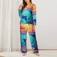thumbnail image 2 of Picia Hawaiian Island Dolphin Pattern Women’s Long-Sleeve Sleepwear Set - Soft 2-Piece Loungewear with Pockets, Comfy PJs for Relaxing Nights-X-Large, 2 of 7