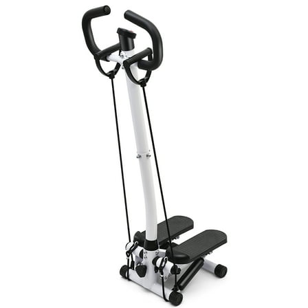 Exercise Stepper Machine with LCD Monitor for Home Gym, Stair Stepper Fitness Machine W/ Handle and Resistance Bands, White