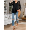 thumbnail image 4 of Weardear Womens Chiffon Blouses Lantern 3/4 Sleeve Business Casual Loose V Neck Tops Elegant Dressy Blouses Tops Shirts, 4 of 4
