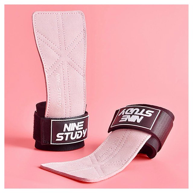 CHAO 1 par de guantes de gimnasio de piel de vaca con agarre antideslizante para levantamiento de pesas, almohadillas de agarre para levantamiento de peso muerto, color rosa