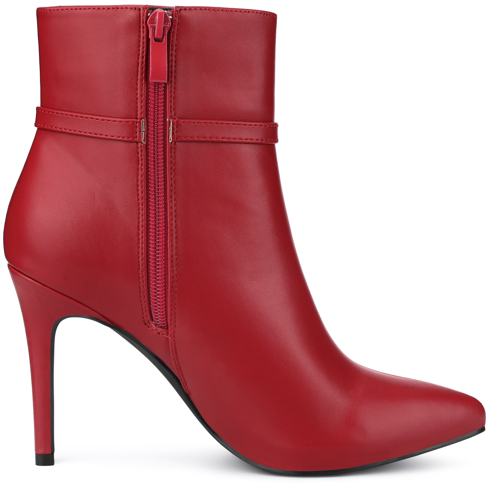 DARING DIVA Women's Stylish Buckle Strap Stiletto Heels Ankle Boots Red US 8.5