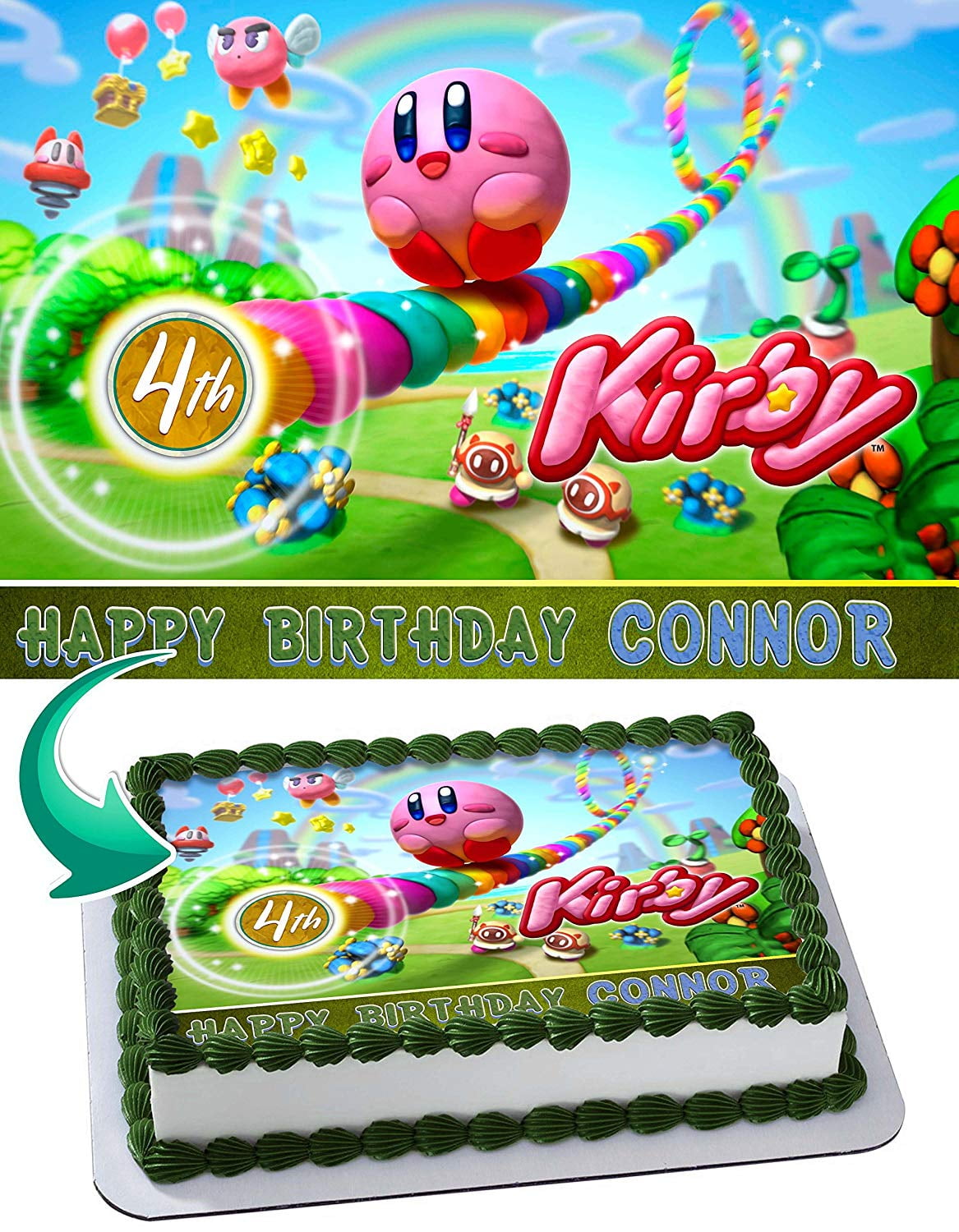 Kirby Edible Cake Topper 11.7 x 17.5 Inches 1/2 Sheet rectangular