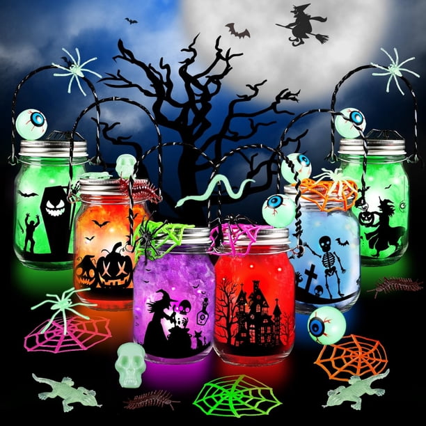 Kit de manualidades para Halloween, tarro de cristal Shemira para niños, 6 unidades