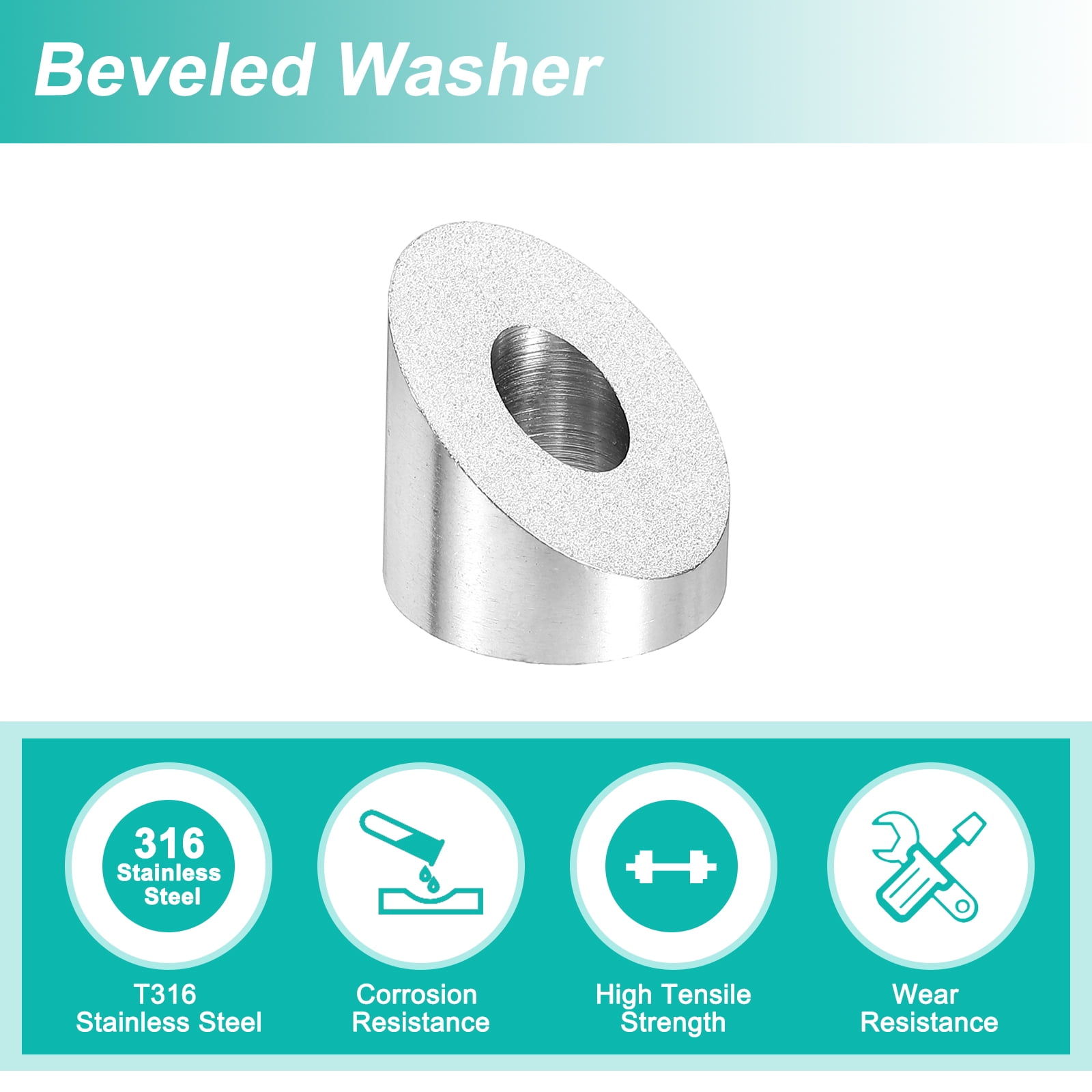Uxcell 30 Pack 1/4 Inch 37 Degree Angle Beveled Washer, Silver