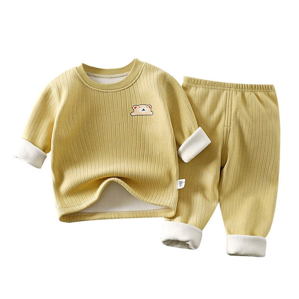 Traje cálido para niños más terciopelo acolchado otoño e invierno Ropa interior básica para bebés Ropa de otoño para niños Pantalones de otoño Traje para niños