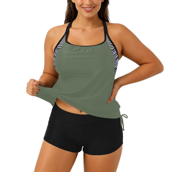 DHFJKG Womens Tankini Swimsuit Two Piece Beach Set High Waist Shorts Bottom Criss Cross Back Top Versatile Beachwear