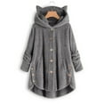thumbnail image 3 of Ozmmyan Women's Button Down Cardigan Hoodies Cat Ears Irregular Plush Solid Hooded Coat, 3 of 5