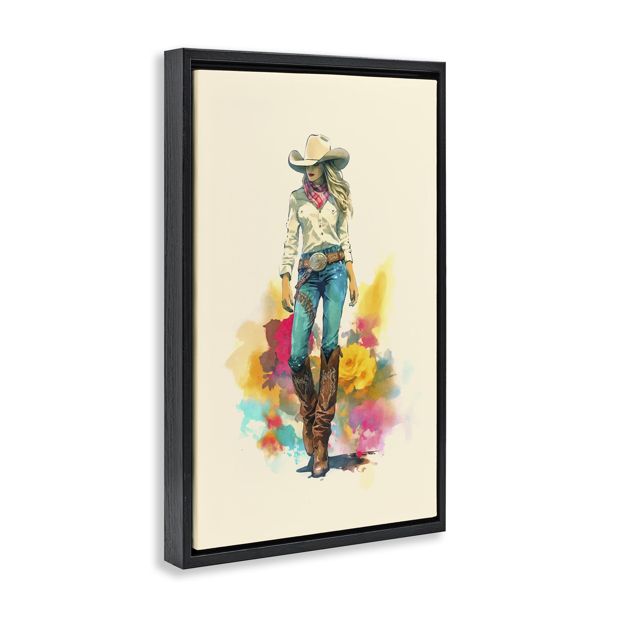 Stupell Industries Prairie Princess Cowgirl People Painting Black Floater Framed Canvas Art Print Wall Art, 17 x 25