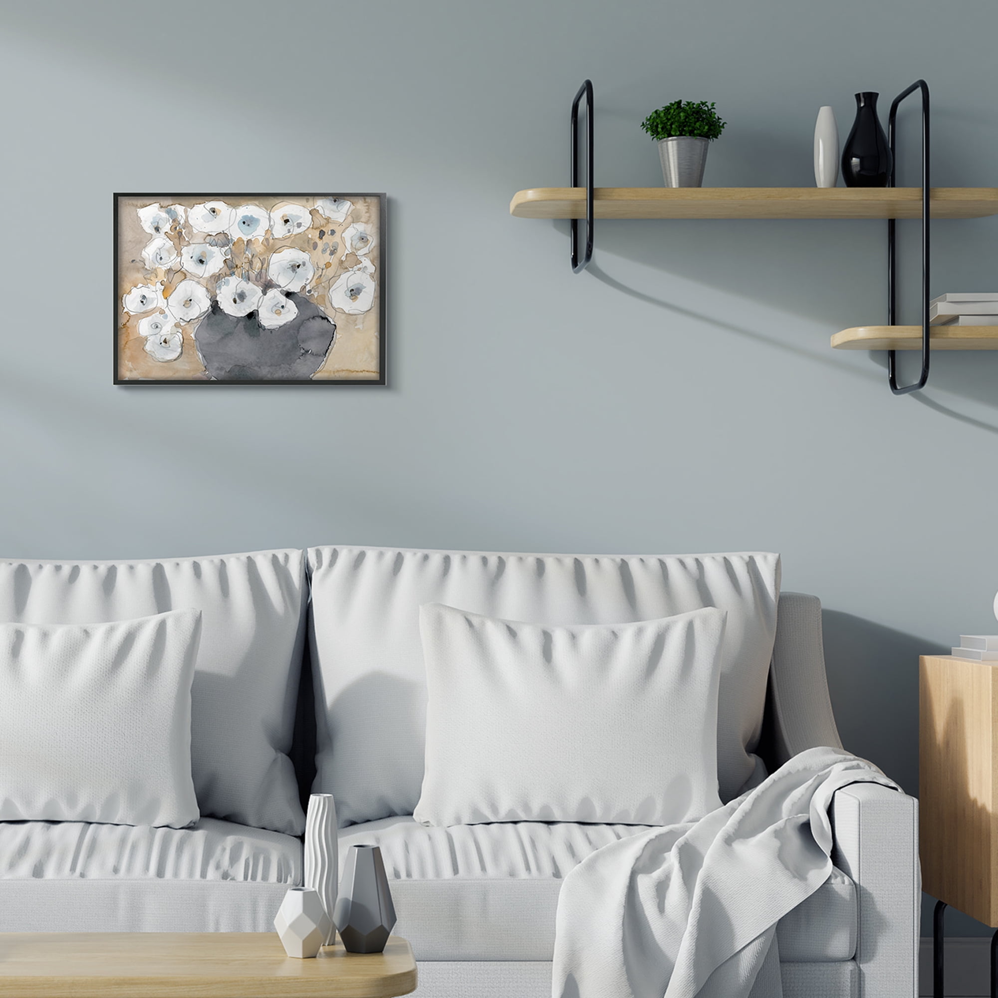 Stupell Industries Abstract White Blossom Bouquet Neutral Grey Brown Black Framed, 16 x 20, Design by Samuel Dixon