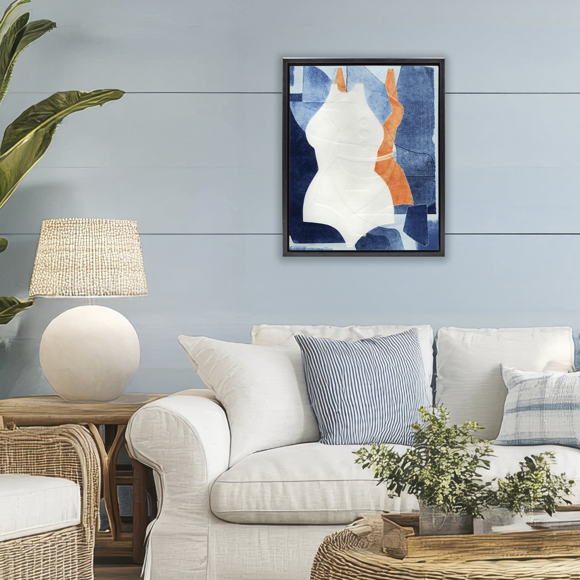 Stupell Industries Abstract Fashion Shapes Blue Black Framed Floater Canvas Wall Art, design by Stacy Milrany