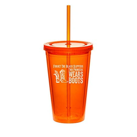 Wear Double Lock Brushing Boot - 16oz Double Wall Acrylic Tumbler Cup With Princess Wears Boots Cowgirl (Orange)