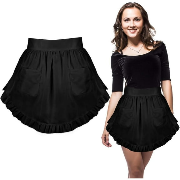 Women's Waist Apron with 2 Pockets, Server Apron, White Apron for Women Kitchen Cooking Restaurant