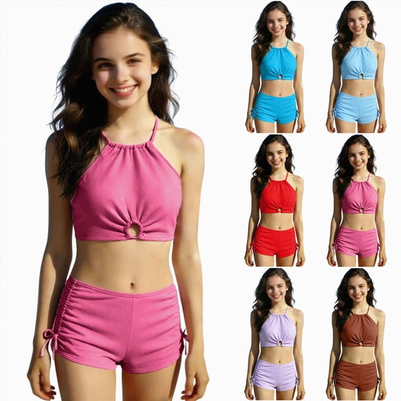 Splozh Tween Swimsuits for Girls Cute 2 Piece Bikini Sets for 12-16 Years, Teen Girls Bathing Suits Summer Beach Holiday Outfit Sky Blue,14-15 Years