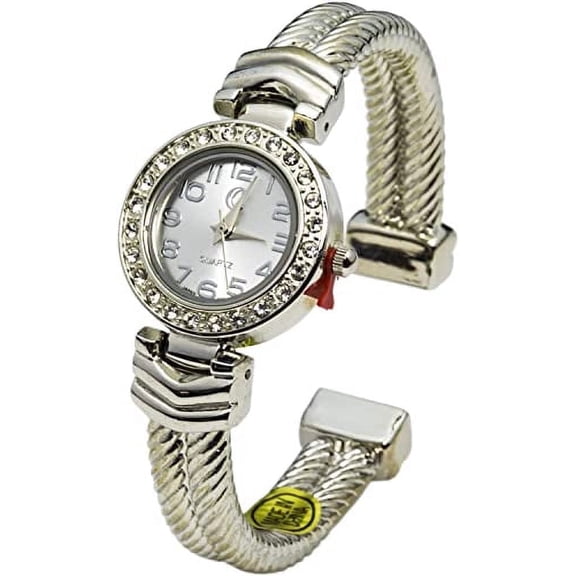 Blekon Collections Japanese Quartz Women's 25mm Case Metal 7-8" Cuff Bangle Watch