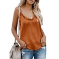 thumbnail image 1 of Women's Orange V-Neck Ruffle Adjustable Spaghetti Strap Tank Top, 1 of 7
