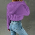 thumbnail image 5 of Women's Sherpa Fuzzy Cropped Jacket Casual Long Sleeve Zip Up Teddy Fleece Hoodies Coat Warm Winter Fluffy Outerwear, 5 of 5