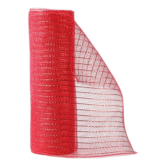 Shoreew Christmas Mesh Ribbon 10 Inch x 10 Yards Red/Red White Stripe Metallic Foil Mesh Ribbon Roll for Wreaths Swags Crafts Christmas Tree Holiday Home Decor